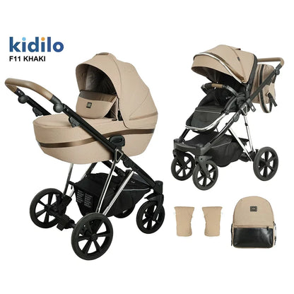 0-3 Years 3 in 1 Kidilo Baby Stroller with Car Seat, Non-Toxic Durable Foldable Travel Stroller for Toddlers Family Trips F11