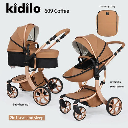 0-3 Years 3 in 1 Kidilo Baby Stroller with Car Seat, Non-Toxic Durable Foldable Travel Stroller for Toddlers Family Trips 609