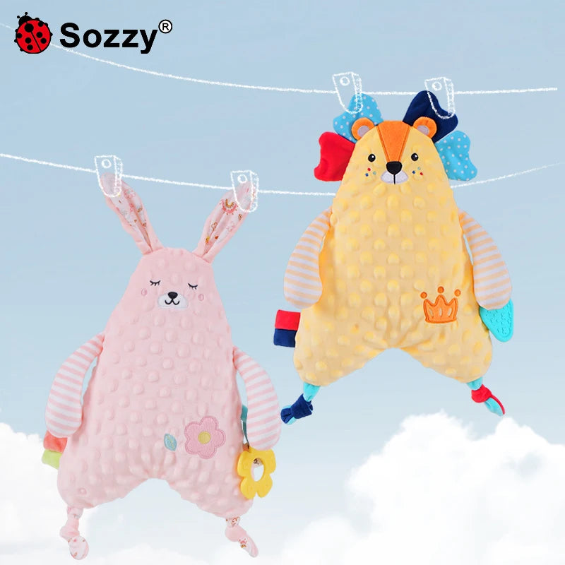 Manufacturer Custom Soft Stuffed Animal Plush Baby Security Blanket Comforter with Teething Toy