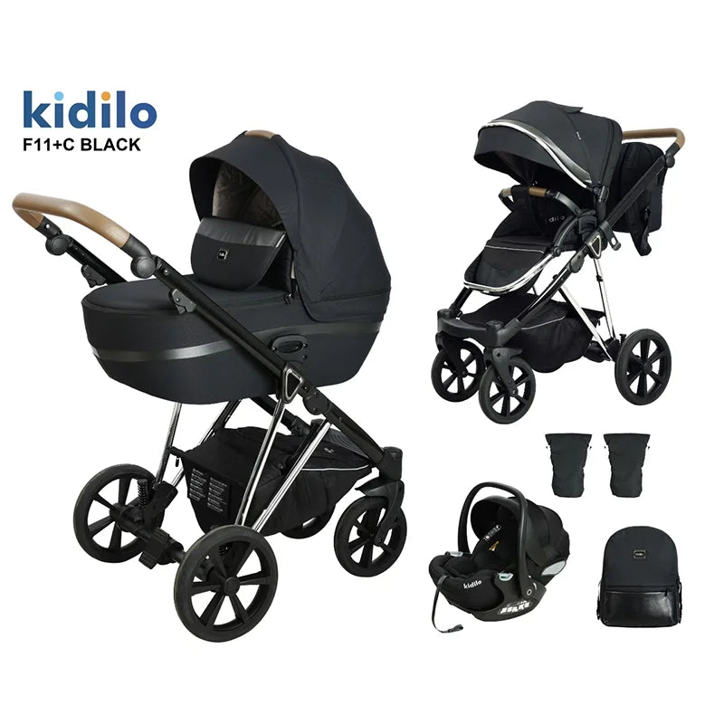 0-3 Years 3 in 1 Kidilo Baby Stroller with Car Seat, Non-Toxic Durable Foldable Travel Stroller for Toddlers Family Trips F11+C
