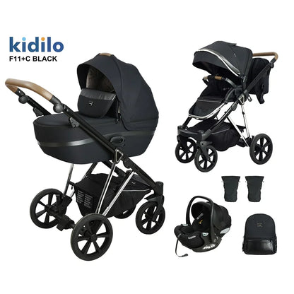 0-3 Years 3 in 1 Kidilo Baby Stroller with Car Seat, Non-Toxic Durable Foldable Travel Stroller for Toddlers Family Trips F11+C