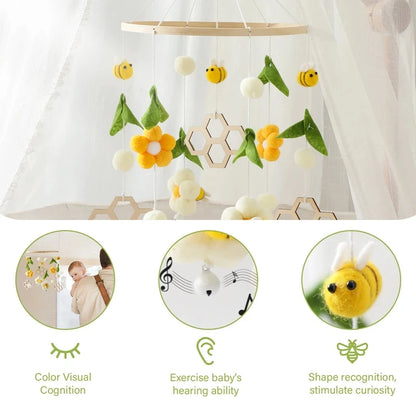 Customization Bee Animal Nursery Decoration Wooden Hanging Toy Baby Musical Crib Mobile Toys for Bed Crib