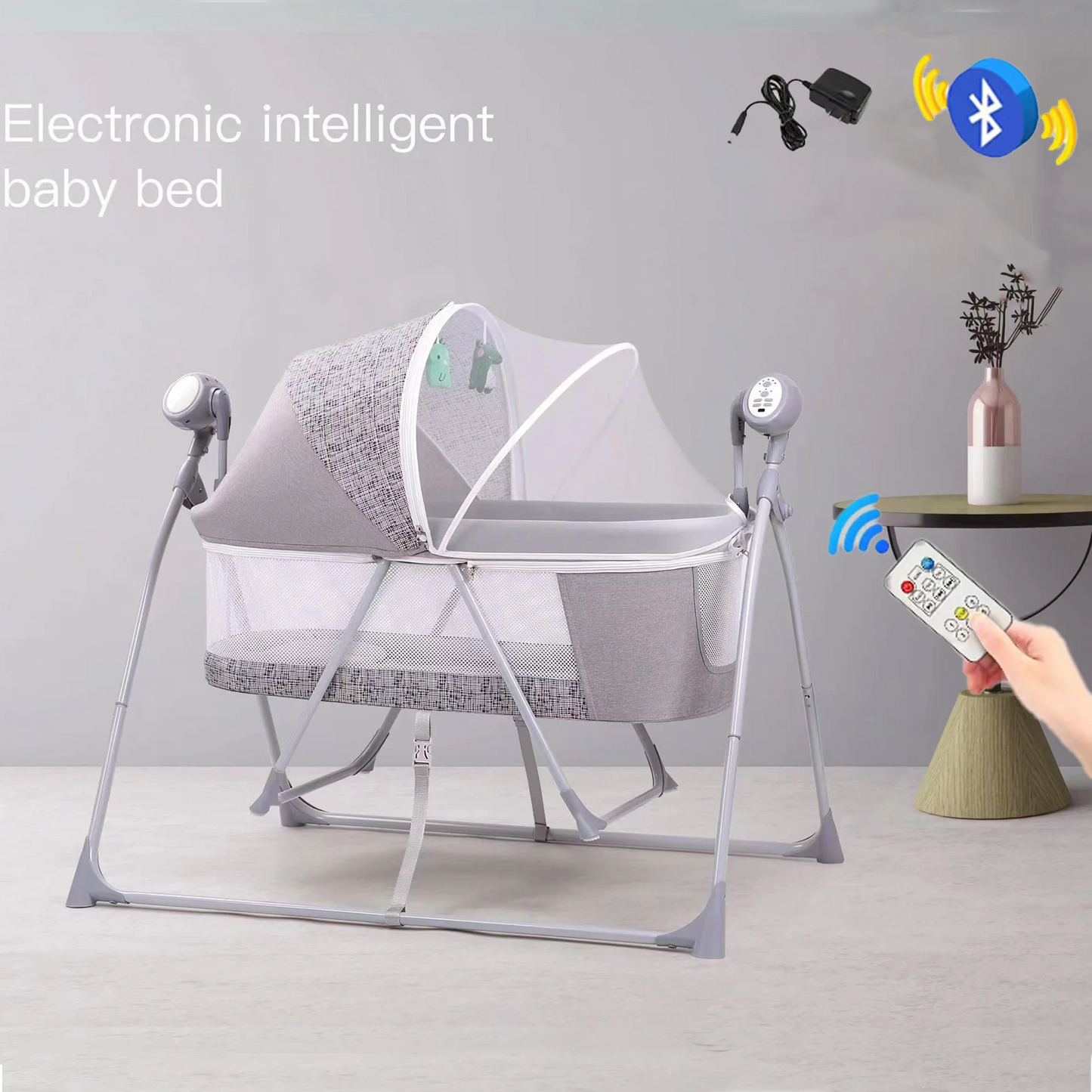 Newborn Foldable Portable Modern Kidilo Luxury Baby Crib, Convertible 3 in 1 Bedside Crib with Mosquito Net for Nursery C02-2