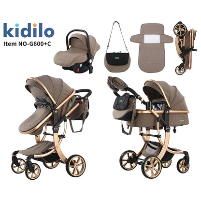 0-3 Years 3 in 1 Kidilo Baby Stroller with Car Seat, Non-Toxic Durable Foldable Travel Stroller for Toddlers Family Trips G600+C