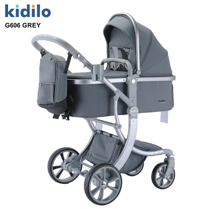 0-3 Years 3 in 1 Kidilo Baby Stroller with Car Seat, Non-Toxic Durable Foldable Travel Stroller for Toddlers Family Trips G606