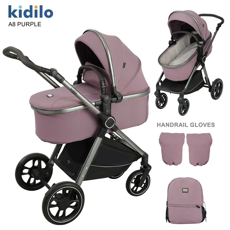 0-3 Years 3 in 1 Kidilo Baby Stroller with Car Seat, Non-Toxic Durable Foldable Travel Stroller for Toddlers Family Trips A8