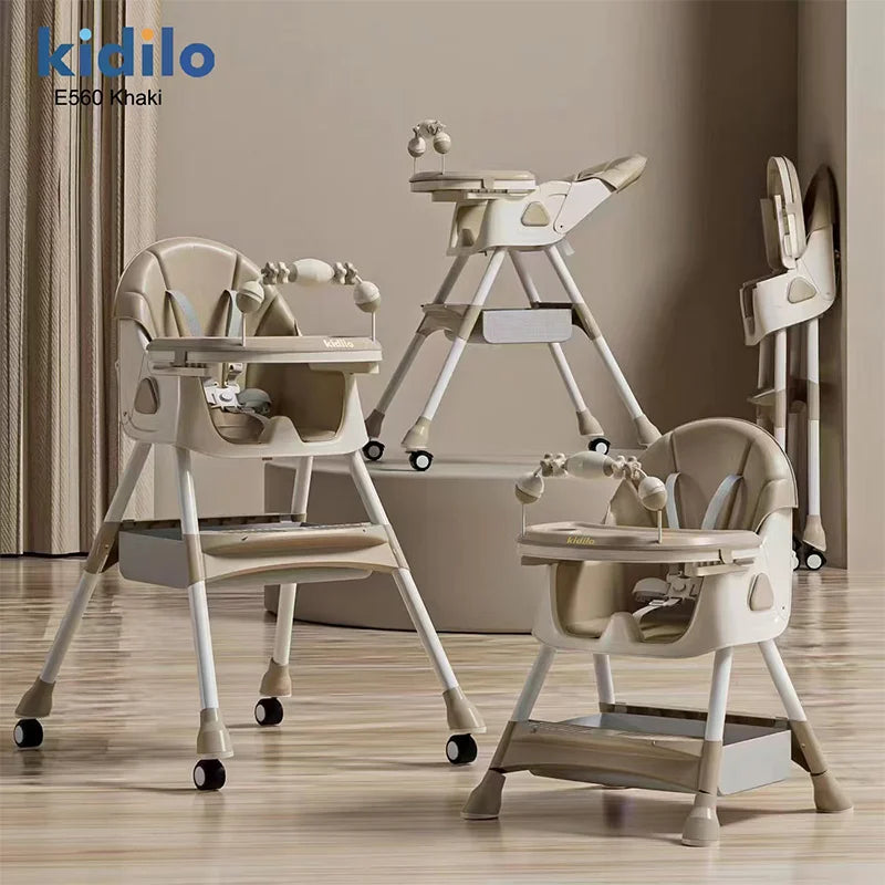 6-36 Months 3 in 1 Kidilo Foldable Baby High Chair, Non-Toxic Feeding Chair with Adjustable Height for Toddler Home Dining E560
