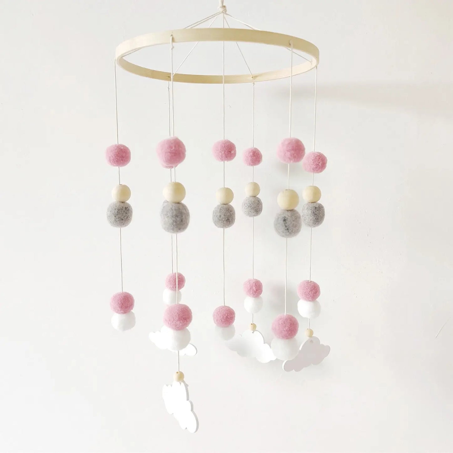 Mobile Wind Chime Hanging Toys Crib Bed Wood Musical Plush Custom Mobile Baby with Felt Balls Baby for Baby Unisex 2 to 4 Years