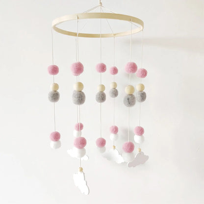 Mobile Wind Chime Hanging Toys Crib Bed Wood Musical Plush Custom Mobile Baby with Felt Balls Baby for Baby Unisex 2 to 4 Years