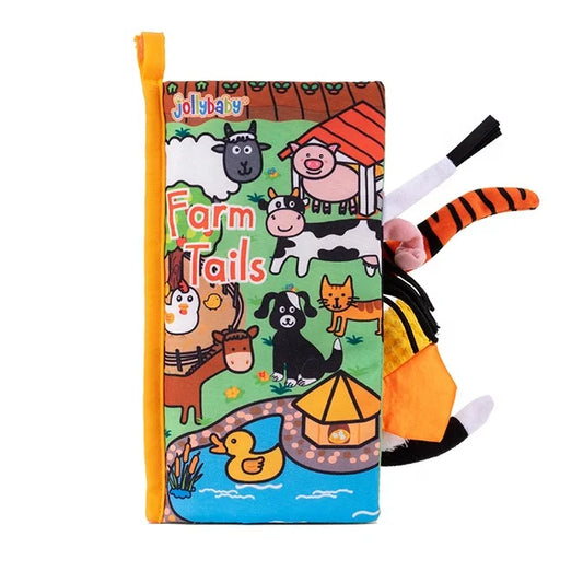 JOLLYBABY Unisex Educational Cloth Book Washable Soft Quiet Story Book Toys with Animal Tails Made of Polyester Fabric