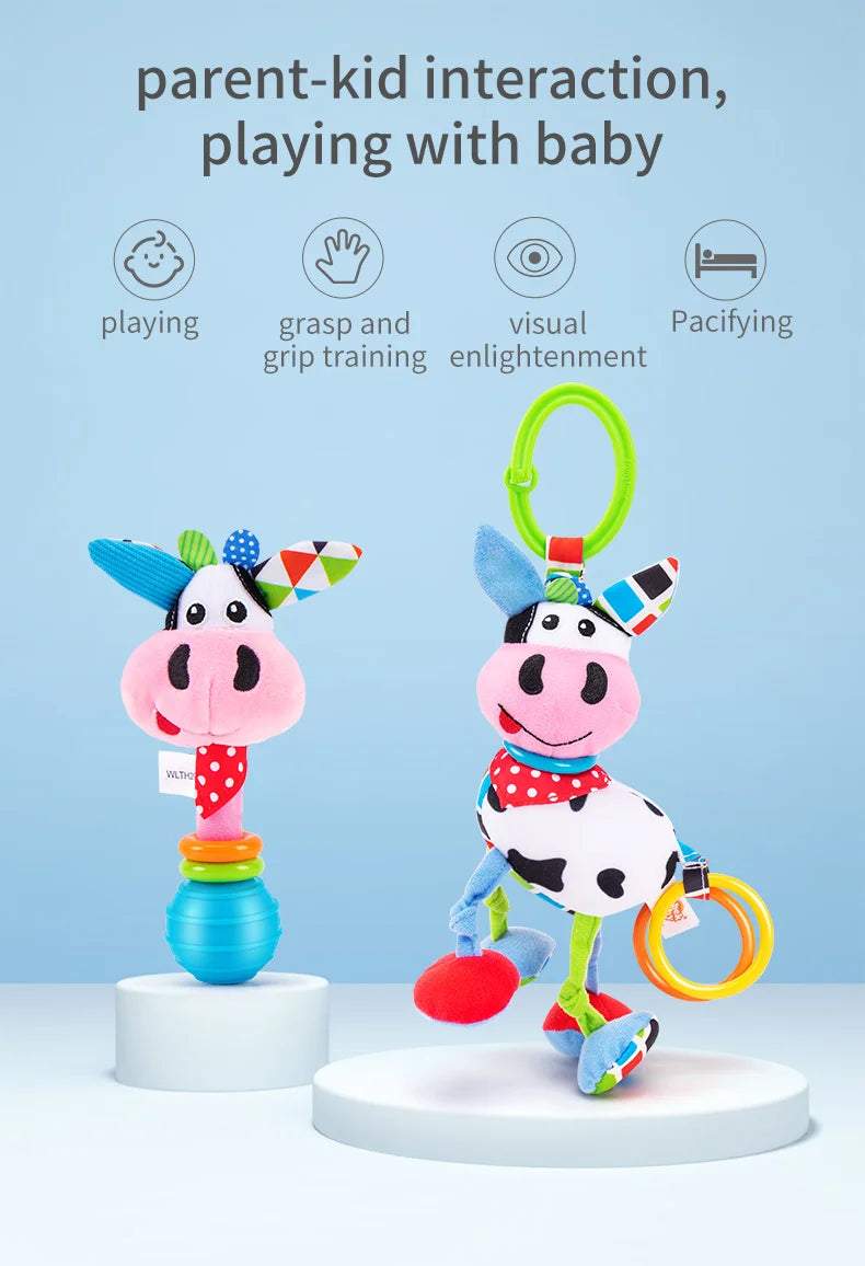 Jollybaby Colorful Soft Infant Rattle and Teether Toy Plush Animal Bed Hanging Baby Rattles Best Seller Baby Rattles Product