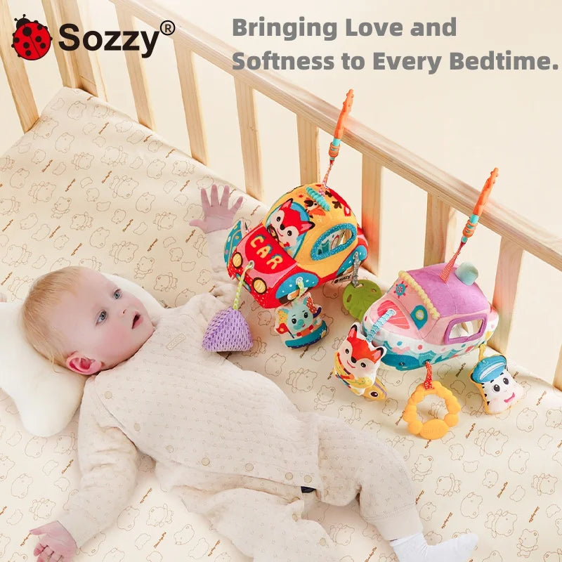 Manufacturer's Musical Soft Stuffed Activity Plush Hanging Baby Bed Stroller Cot Pull String Sensor Includes Sets for Plane Car