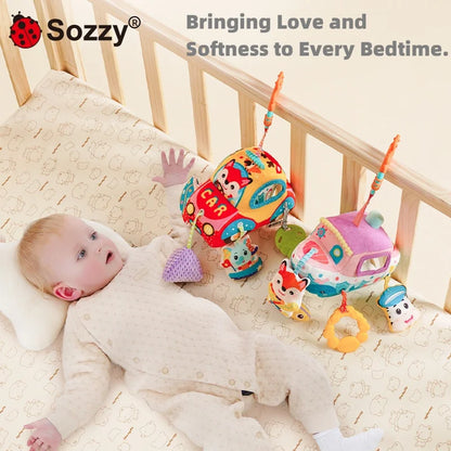Manufacturer's Musical Soft Stuffed Activity Plush Hanging Baby Bed Stroller Cot Pull String Sensor Includes Sets for Plane Car