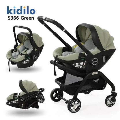 0-3 Years 3 in 1 Kidilo Baby Stroller with Car Seat, Non-Toxic Durable Foldable Travel Stroller for Toddlers Family Trips S366