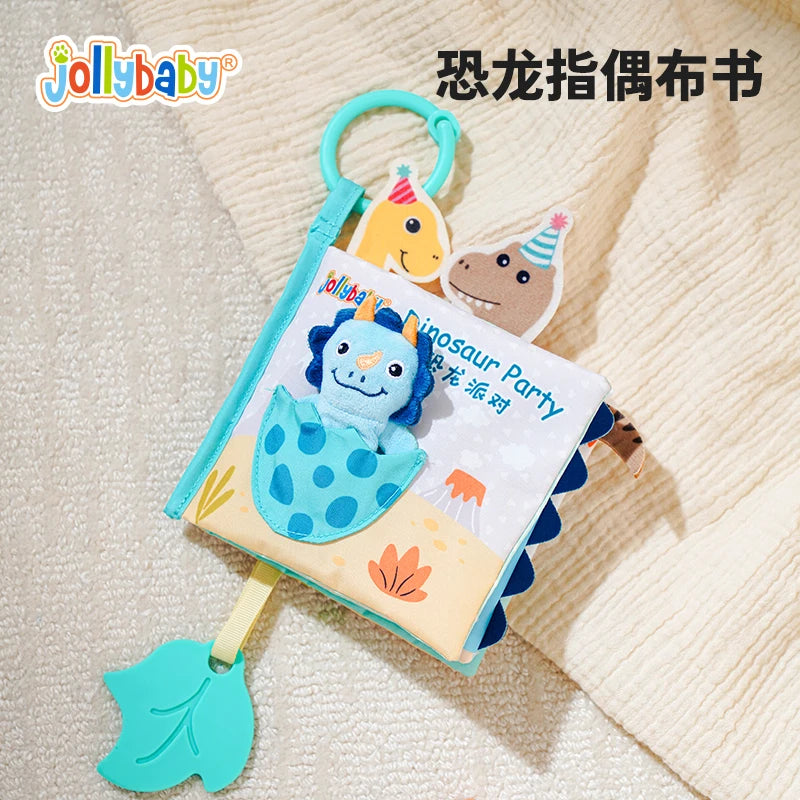 Jollybaby Cloth Book Features Removable Finger Puppet Plush Toy Animal Soft Activity Cloth Book with Chewable Teether