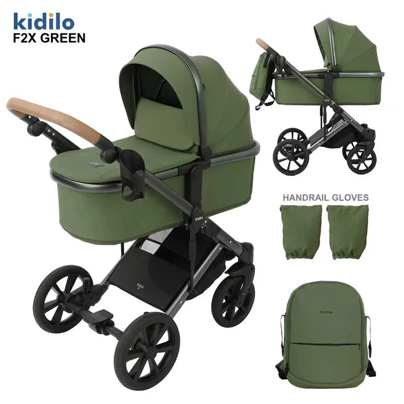 0-3 Years 3 in 1 Kidilo Baby Stroller with Car Seat, Non-Toxic Durable Foldable Travel Stroller for Toddlers Family Trips F2X