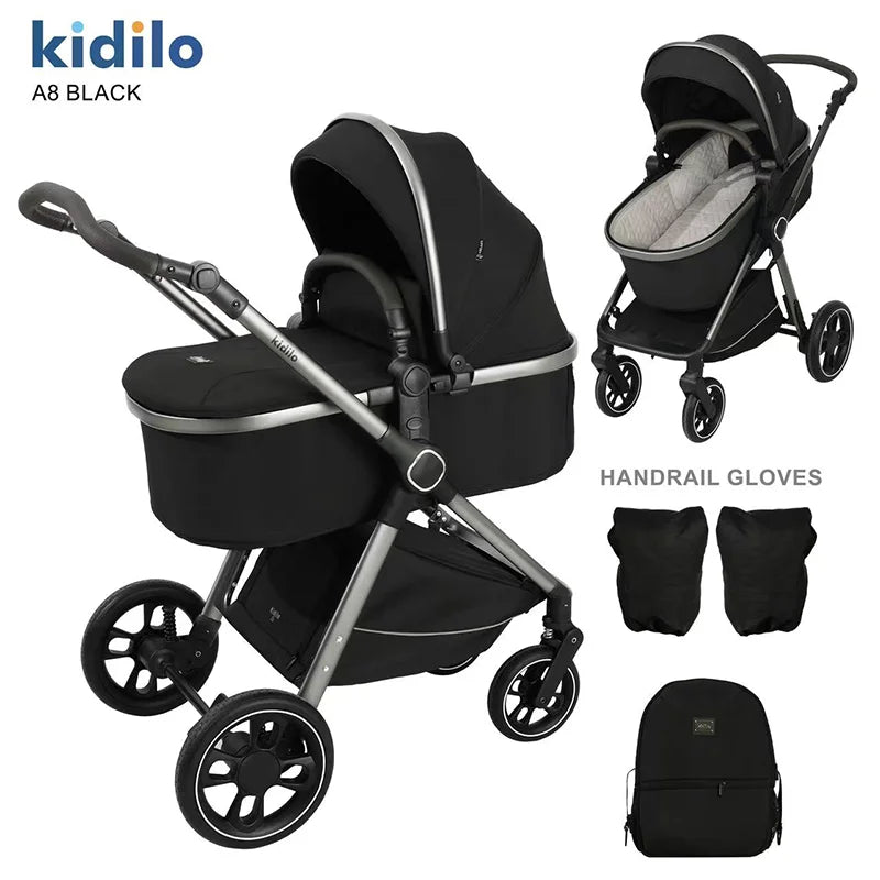 0-3 Years 3 in 1 Kidilo Baby Stroller with Car Seat, Non-Toxic Durable Foldable Travel Stroller for Toddlers Family Trips A8