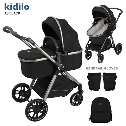 0-3 Years 3 in 1 Kidilo Baby Stroller with Car Seat, Non-Toxic Durable Foldable Travel Stroller for Toddlers Family Trips A8