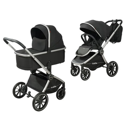 0-3 Years 3 in 1 Kidilo Baby Stroller with Car Seat, Non-Toxic Durable Foldable Travel Stroller for Toddlers Family Trips D802