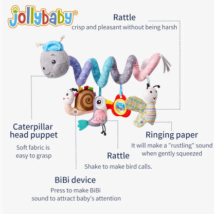 Custom logo Baby Pram Crib Activity Infant Stroller Caterpillar Hangings Rattle Toy Spiral Plush Toys