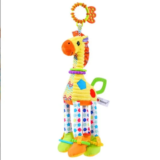OEM Manufacturer Soft Plush Stuffed Donkey Giraffe Baby Sensory Crinkle Hanging Soothing Toy for Crib Car Seat Stroller