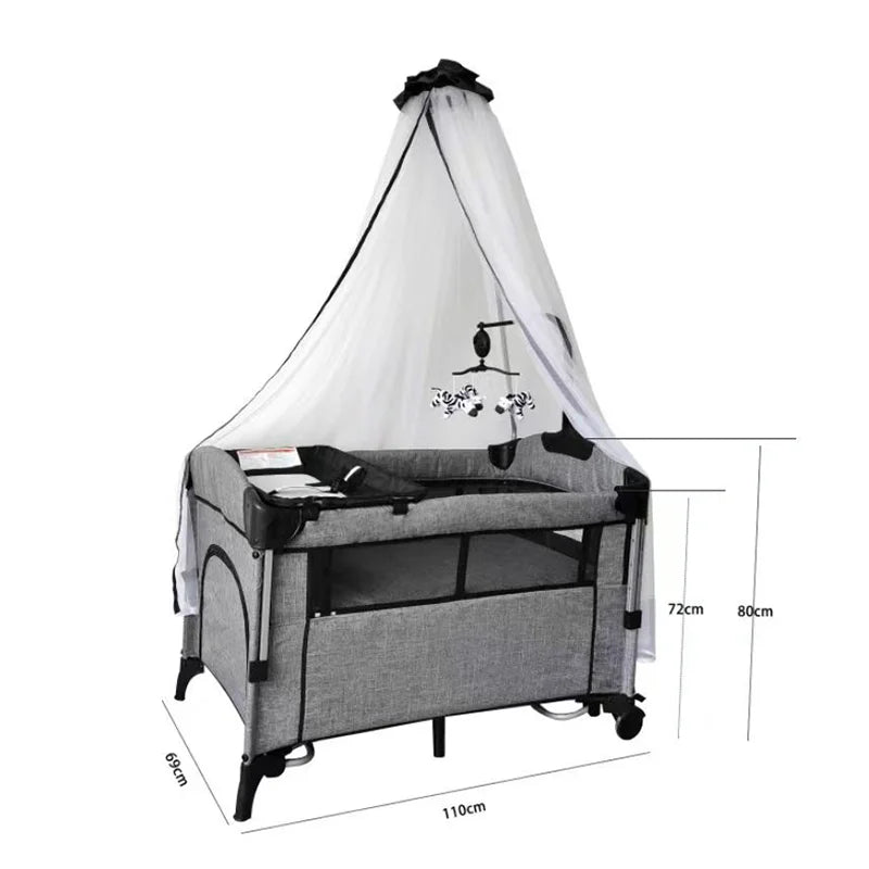 Newborn Foldable Portable Modern Kidilo Luxury Baby Crib, Convertible 3 in 1 Bedside Crib with Mosquito Net for Nursery P02