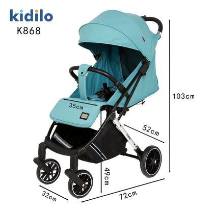 0-3 Years Foldable Lightweight Kidilo Baby Stroller Non-Toxic Travel Stroller with Adjustable Handle for Toddlers Trips K868