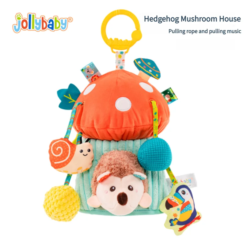Jollybaby New Baby Bed Toy Cotton Stuffed Elephant Hanging Plush Activity Teether Rattle Bungee Cord Pull for Stroller Teething