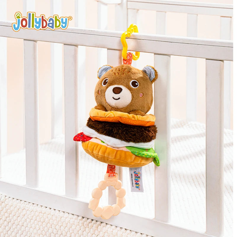 Custom Plush Animal Rattle Pull Musical Sensory Baby Hanging Musical Toy Play Jitter Toy with Music Box for Car Seat Stroller