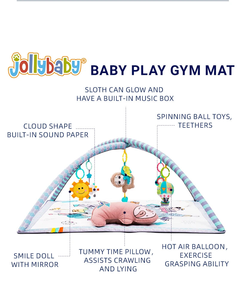 Jollybaby Eco-friendly Unisex Baby Activity Gym Mat Cotton Carpet Thicker Non-Slip Floor Mat Washable for Newborns Picnics