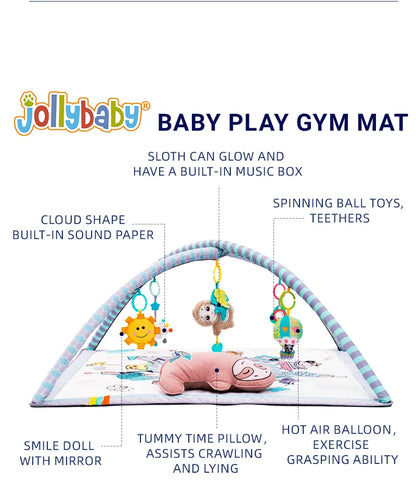 Jollybaby Eco-friendly Unisex Baby Activity Gym Mat Cotton Carpet Thicker Non-Slip Floor Mat Washable for Newborns Picnics