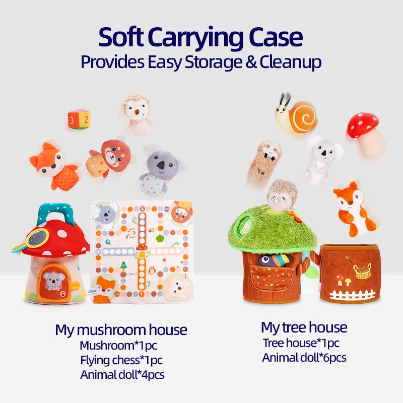 Custom Mushroom Carrier Home Soft Small Plush Forest Jungle Animals Toys Pretend Play Set Gift for Infant Kids