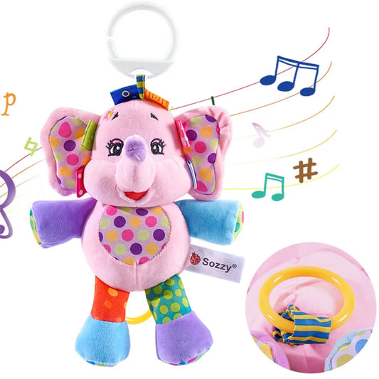 Jollybaby Plush Baby Stroller Hanging Toy Manufacturer New Soft Monkey Lion Elephant Stuffed Musical Animal for Newborn Custom