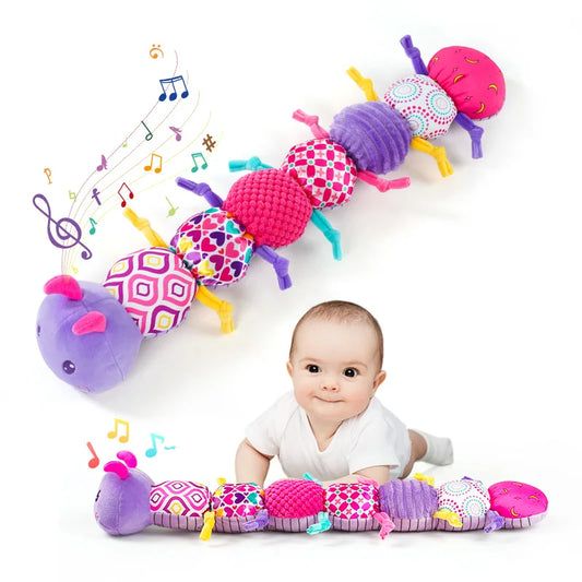 Custom Sensory Animal Soothing Soft Plush Rattles Crinkle Tummy Time Toys Caterpillar Musical Stuffed Toy Baby Sleeping Toy