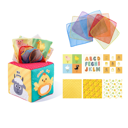 Jollybaby Custom Animal Infant Soft Sensory Magic square Tissue Box Toy Plush Toy Tissue Box and Handkerchief