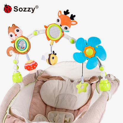 Sozzy Custom Sensory Elephant Baby Bed Hanging Toys Soft Musical Activity Arch Toys for Bassinet Crib Stroller Soothing Sensory
