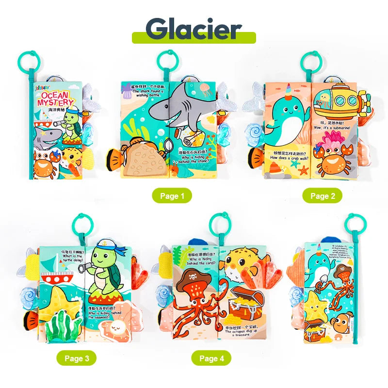 Jollybaby Early Development Interactive Soft Stroller Toys Musical Infant Baby Books with Touch & Feel Crinkle Cloth for Infants