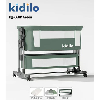 Newborn Foldable Portable Modern Kidilo Luxury Baby Crib, Convertible 3 in 1 Bedside Crib with Mosquito Net for Nursery BJ-668P
