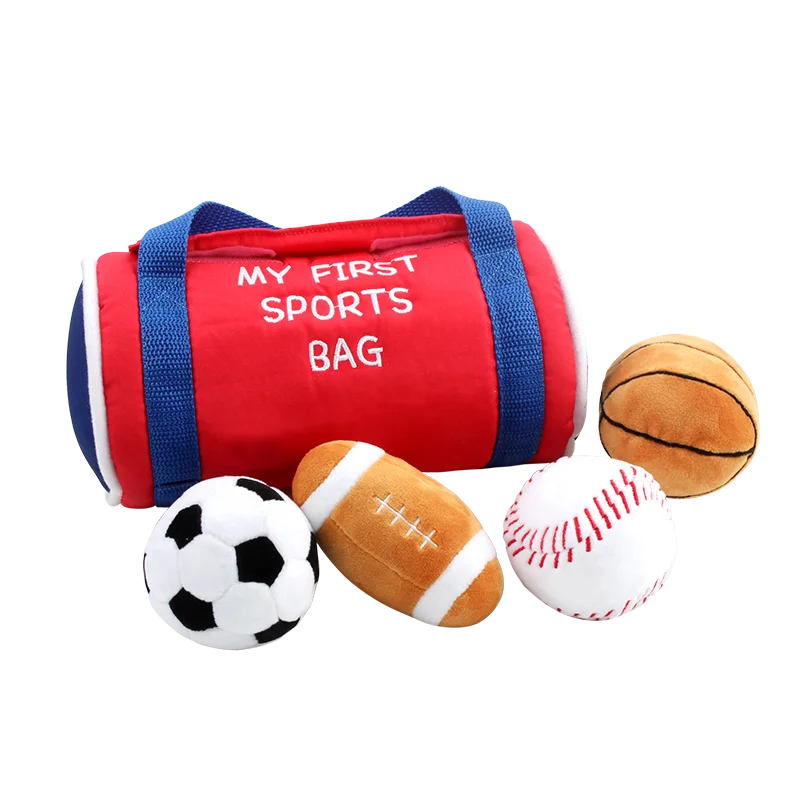 Custom Kids Pretend Plush Toys My First Sport Set Soft Plush Sensory Toys with Plush Soccer Football Balls for Child Baby