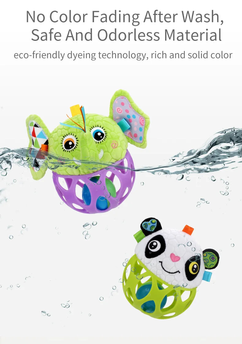 Wholesale Jollybaby Animal Owl lion Elephant Soft Plush Crinkling Rattle Toy Ball for Baby Playing 0-12months