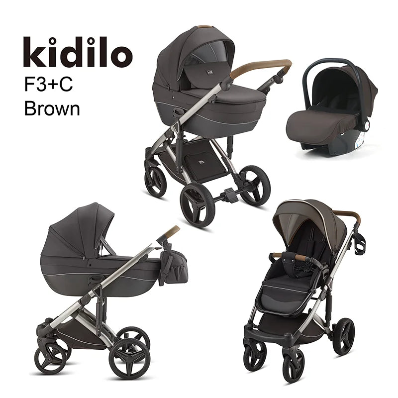 Kidilo 0-3 Years 3 in 1 Baby Stroller with Car Seat Non-Toxic Durable Foldable Travel Stroller for Toddlers Family Trips F3+C