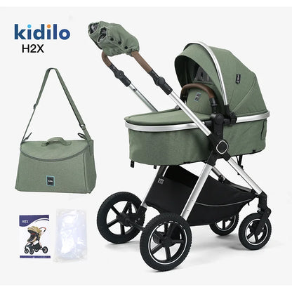 Kidilo 0-3 Years 3 in 1 Baby Stroller with Car Seat Non-Toxic Durable Foldable Travel Stroller for Toddlers Family Trips H2X