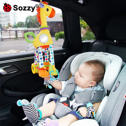 OEM Manufacturer Soft Plush Stuffed Donkey Giraffe Baby Sensory Crinkle Hanging Soothing Toy for Crib Car Seat Stroller