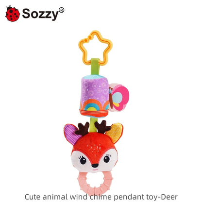 Sozzy Custom  Animal Rattle Pull Musical Shaker Play Gym Plush Stuffed Animal Baby Rattle Baby Hanging Toy for Car Seat Stroller