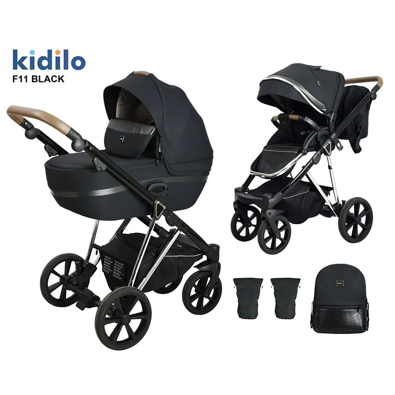 0-3 Years 3 in 1 Kidilo Baby Stroller with Car Seat, Non-Toxic Durable Foldable Travel Stroller for Toddlers Family Trips F11