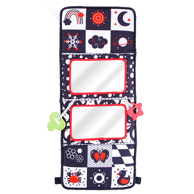 Fox Animal Black and White High Contrast Baby Toy with Teethers Tummy Time Floor Mirror for Infant Toddler