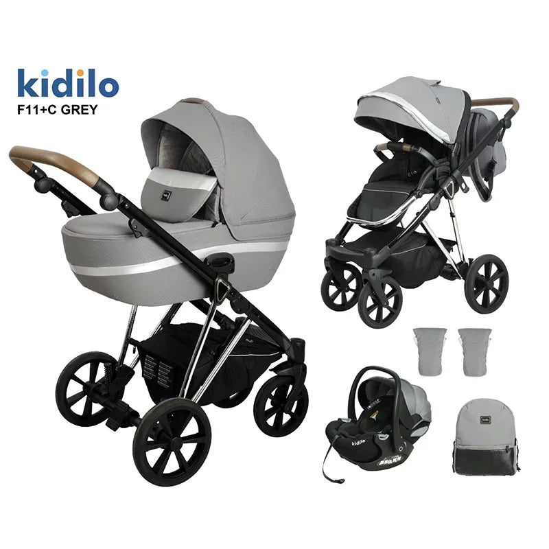 0-3 Years 3 in 1 Kidilo Baby Stroller with Car Seat, Non-Toxic Durable Foldable Travel Stroller for Toddlers Family Trips F11+C