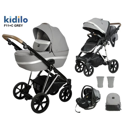 0-3 Years 3 in 1 Kidilo Baby Stroller with Car Seat, Non-Toxic Durable Foldable Travel Stroller for Toddlers Family Trips F11+C
