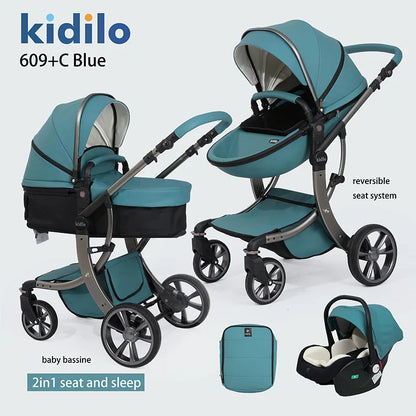 0-3 Years 3 in 1 Kidilo Baby Stroller with Car Seat, Non-Toxic Durable Foldable Travel Stroller for Toddlers Family Trips 609+C