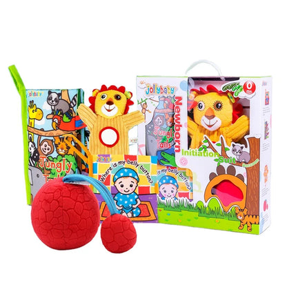 Jollybaby Tail Cloth Book Toy Plush Stuffed Toys Set Include Hand Puppet Cloth Soft Ball 4 in 1 Toy Newborn Baby Gift Set